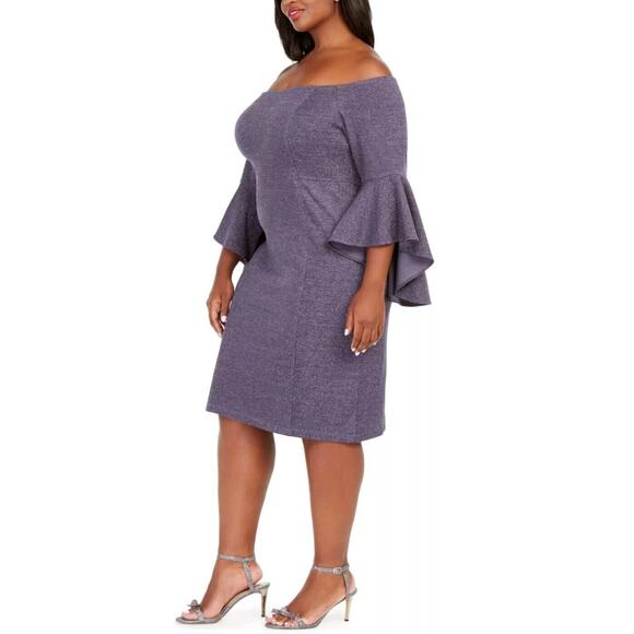 R&M Richards Party Dress Womens Size 14 Navy/Silver Metallic Cruise Bell Sleeve - Picture 6 of 10